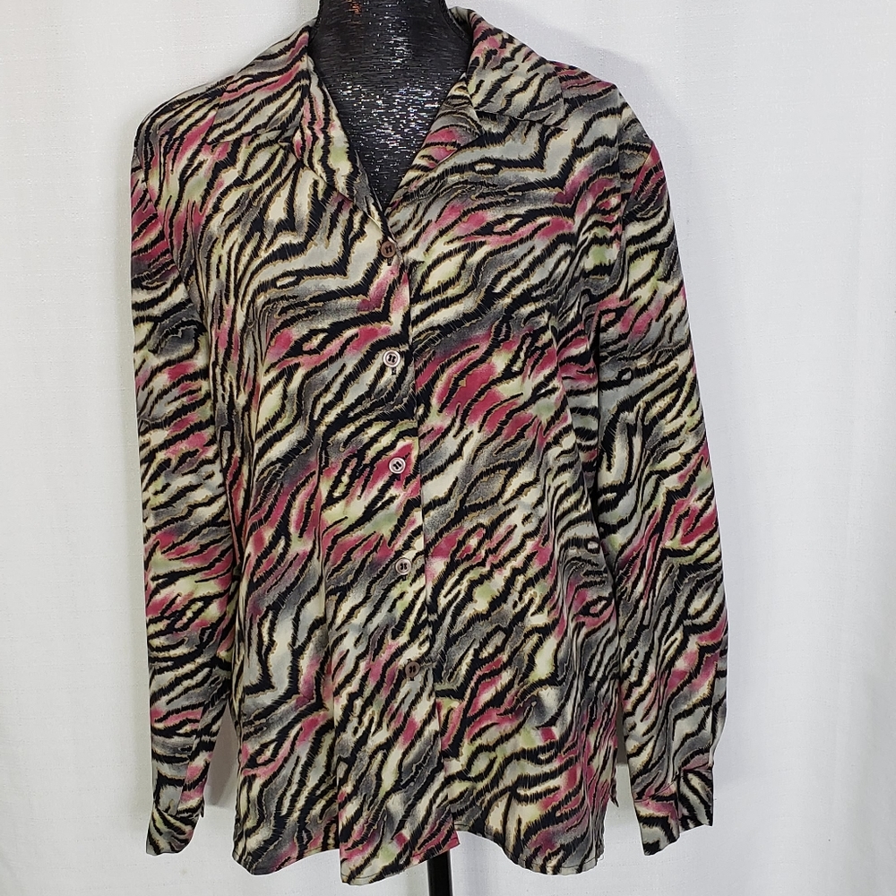 Vintage Leslie Fay Animal Print Button Up 16